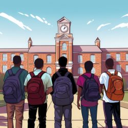 flat illustration of people with backpacks standing in front of a building, in the style of detailed shading, studyplace, magewave, associated press photo, youthful, digitally enhanced, vibrant colorism --ar 76:51 --v 5.2 Job ID: 7ce36184-c81b-4ebe-bc6c-d7450911eec9
